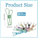 PATIKIL 50Pcs Paper Office Binder Clips, 1.26" Small Metal Wire Hollow Out Paper Clamps Long Tail Binder Clips for Photo Clothes Hanging Office Home Kitchen Food Package, Green