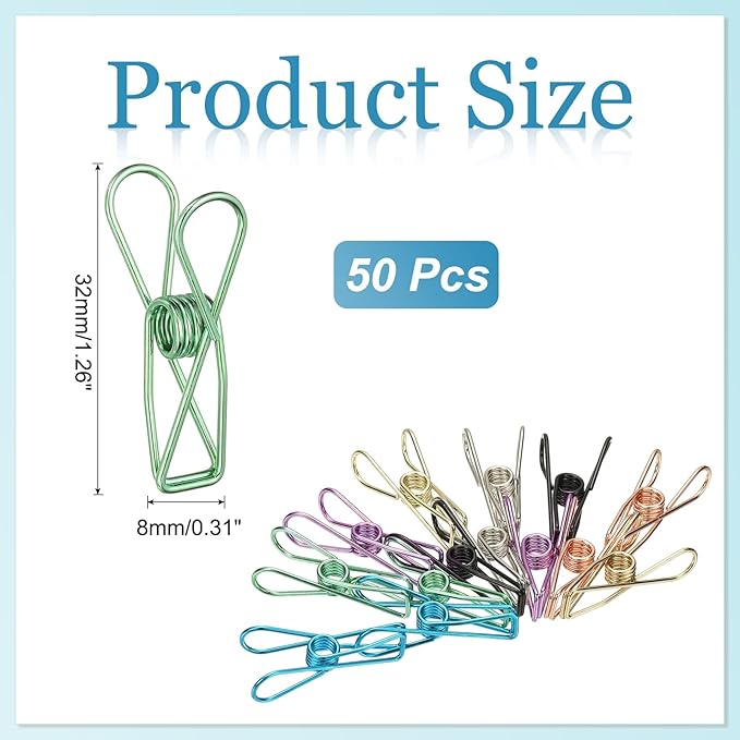 PATIKIL 50Pcs Paper Office Binder Clips, 1.26" Small Metal Wire Hollow Out Paper Clamps Long Tail Binder Clips for Photo Clothes Hanging Office Home Kitchen Food Package, Green