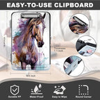 Cute Watercolor Horse Heavy Duty Plastic Storage Clipboard with Low Profile Clip - Pen Holder, Teacher Must Haves, Office Supplies