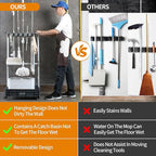 Broom mop holder cleaning supplies organizer janitorial carts on wheels housekeeping station storage tools for garage, garden, closet, cabinet.