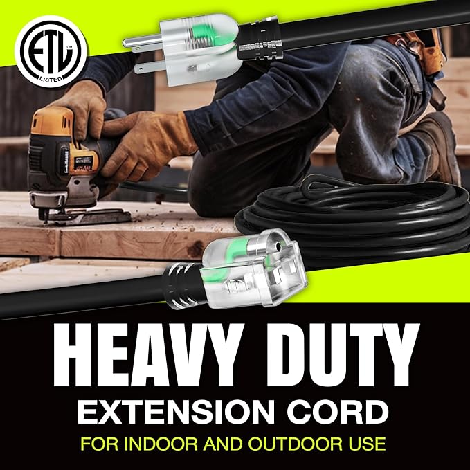 25ft Outdoor/Indoor Extension Cord 10/3 Gauge Ultra Heavy Duty 3 Prong SJTW, Waterproof, ETL Listed, Flexible Cold-Resistant Long Power Cord,15A 125V 1875W, Black by LifeSupplyUSA