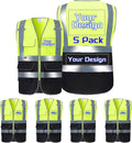 Custom Safety Vest with Logo Pockets High Visibility Reflective Vests Construction Security Workwear