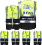 Custom Safety Vest with Logo Pockets High Visibility Reflective Vests Construction Security Workwear