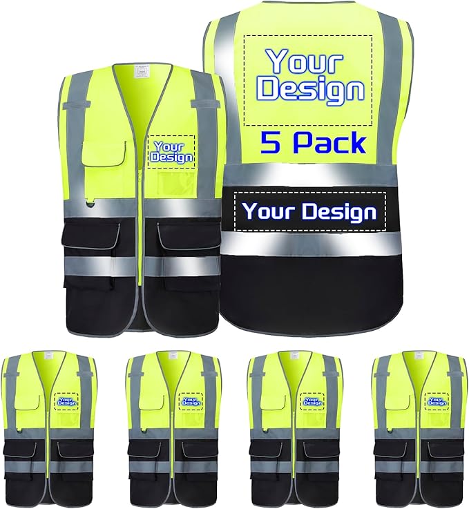 Custom Safety Vest with Logo Pockets High Visibility Reflective Vests Construction Security Workwear