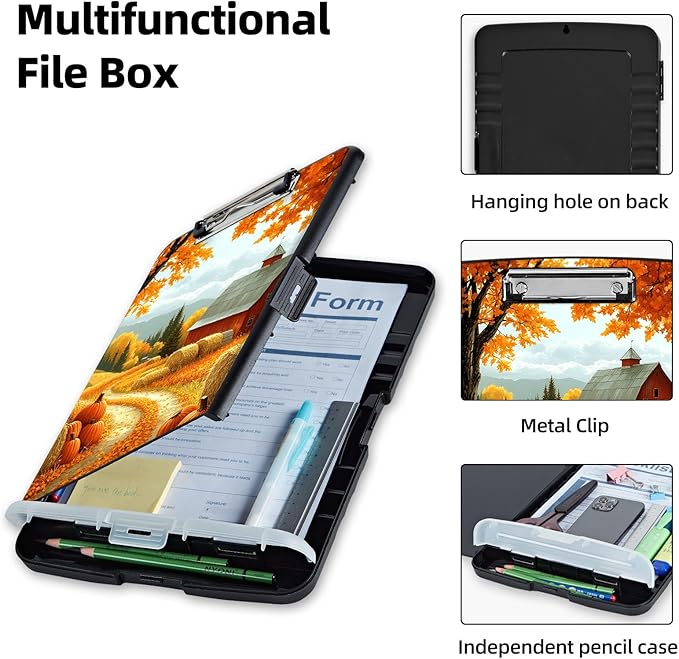 Clipboard with Storage Box & Pen Holder,Heavy Duty Clip Boards 8.5x11 for Nursing,High Capacity,School & Office Supplies,Fall Harvest
