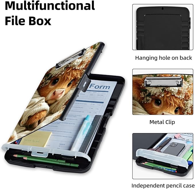 Clipboard with Storage Box & Pen Holder,Heavy Duty Clip Boards 8.5x11 for Nursing,High Capacity,School & Office Supplies,Floral Cozy
