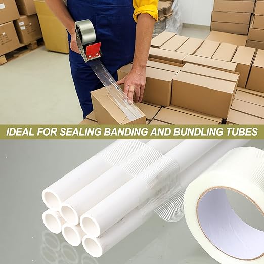 Treela 20 Rolls Strapping Tape 2 Inch X 60 Yards 5.5 Mil Fiberglass Filament Tape Transparent Reinforced Heavy Duty Packing Strips for Shipping Sealing Binding Fixing