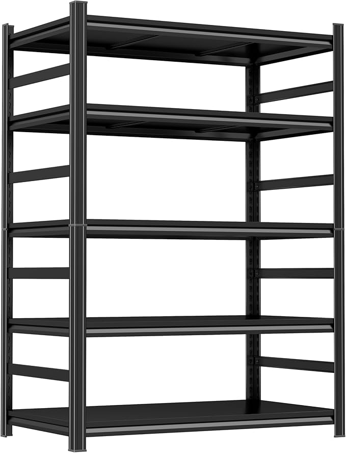 47" W Garage Shelving 3000LBS Storage Shelves 5 Tier Adjustable Metal Shelving Unit Garage Storage Shelves Heavy Duty for Basement, Warehouse, Commercial Black