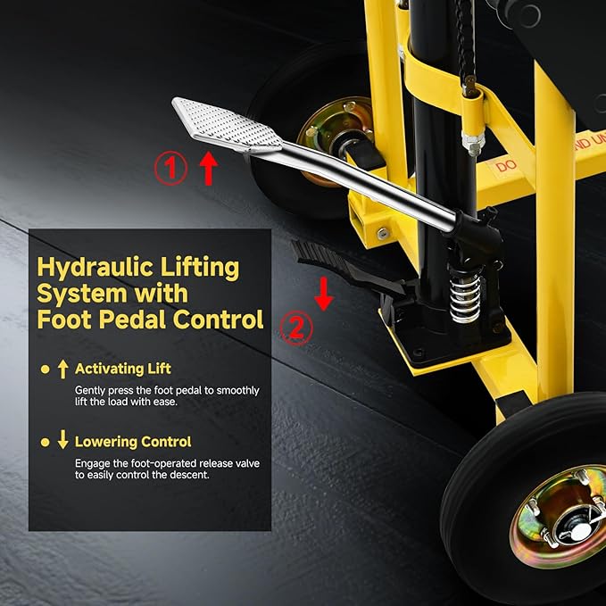 Hydraulic Material Lift, Pallet Jack Table Cart- 480-Lb. Capacity, 35in Lift. with Swivel Wheels, Steel Platform Board (03 Yellow, 480 LB)