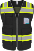TCCFCCT Reflective Vest 5 Pockets Mesh Safety Vest with Reinforced Zipper, High Visibility Surveyor Work Vest for Men Women with Fluorescent Orange Edge, Durable to Use, Meets ANSI/ISEA,DW-Black, 4XL