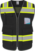 TCCFCCT Reflective Safety Vest 5 Pockets Mesh High Visibility Vest for Men Women, Hi Vis Construction Work Vest with Fluorescent Orange Edge, Durable with Reinforced Sewing, Meet ANSI/ISEA, DW-Black, S