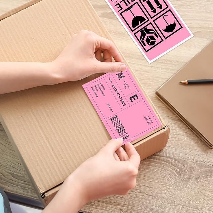 3x5 Inch Thermal Label Stickers,300Pcs Waterproof Rectangle Labels for Storage Bins,Moving Boxes,Address & Inventory Organization,Small Business Labeling,Pink