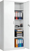 VINGLI Metal Garage Storage Cabinet with 2 Doors and 5 Adjustable Shelves, 71" Tall Steel Lockable File Cabinet, Locking Tool Cabinets for Home Office Garage Gym School (White)