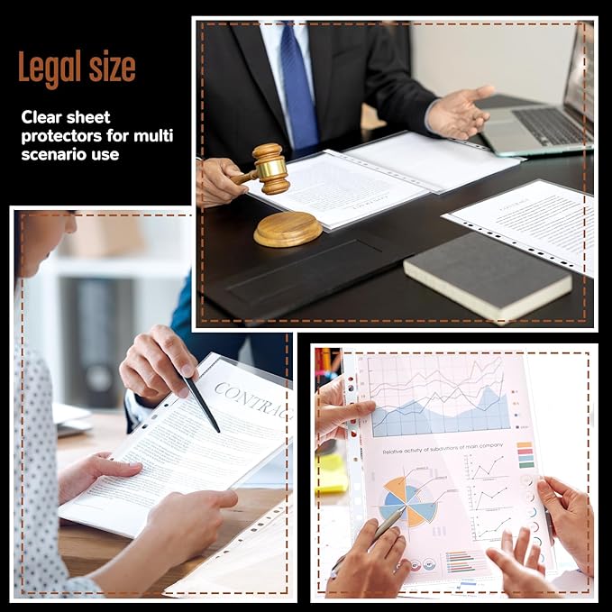 500 Pcs 8.5 x 14 Legal Size Heavyweight Clear Sheet Protectors, Heavy Duty 11-Hole Fit for 3 & 4 Ring Binder, Plastic Page Thick Document Protector, Binder Sleeves for Cards Photo Archive