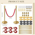 Stanchion Set, Gold Stanchion and Velvet Ropes with 8 Pcs Stainless Steel Posts and 6Pcs Red 5FT Ropes Crowd Control Barrier for Events, Weddings, Theaters, VIP Lines, Queue Management