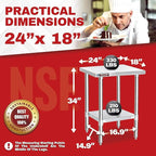 DuraSteel 24x18 Stainless Steel Work Table - NSF Commercial Prep Metal Table - Outdoor Pizza Oven Stand w/Under Shelf - Kitchen Island Laundry Utility Garage Microwave Stand Large Rolling Storage Cart