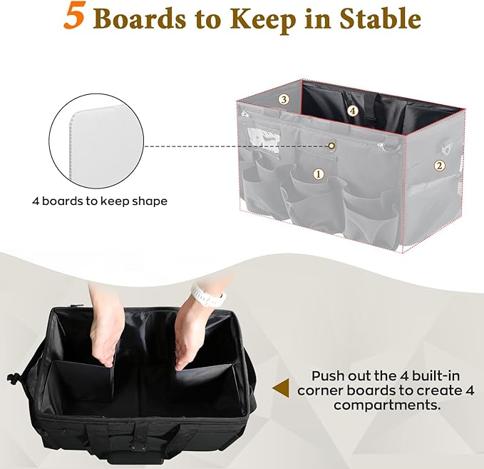 Rolling Cleaning Caddy Bag with Detachable Trolley, Multi-Functional Portable Cleaning Cart Supplies Organizer for Housekeeping and Domestic Cleaning, Cleaning Caddy with Wheels, Black
