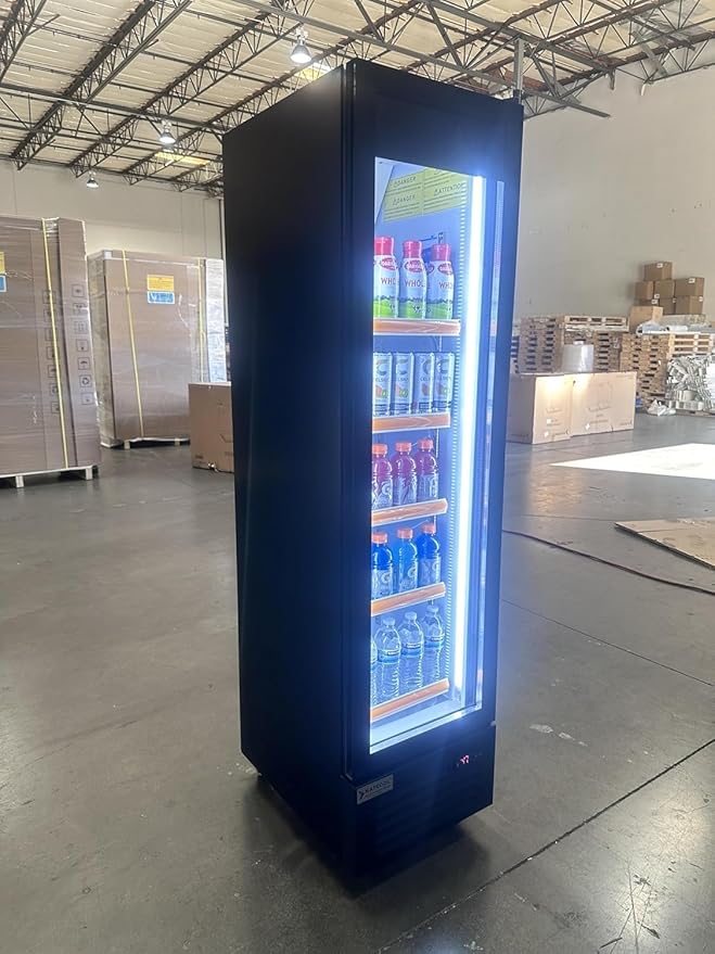Commercial Beverage Refrigerator Display Fridge,Slim Single Glass Door Merchandiser Drink Cooler with LED Light Adjustable Shelves,ETL Sanitation,6 Cu Ft,16.15" Wide