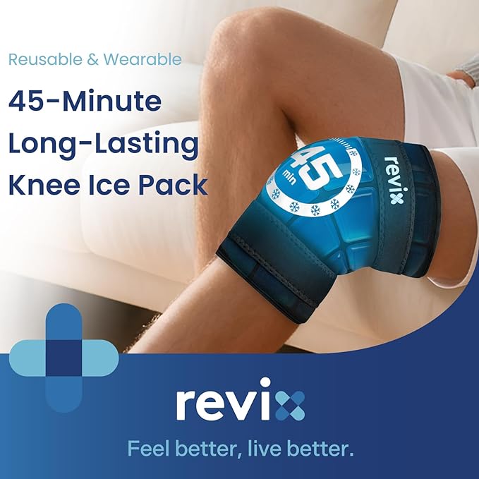 REVIX Knee Ice Pack Wrap, 45-Minute Long-Lasting Ice Pack for Knees with Ice Grid Gel Design, Reusable Gel Ice Wrap, Cold Therapy to Soothe Discomfort in the Thighs, Elbows, Calves & Legs (12" × 9.5")