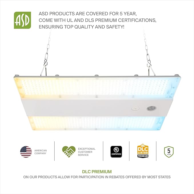 ASD LED Linear High Bay Light Fixture, Commercial Shop Lighting | 3CCT, Dimmable, Power Adjustable, DLC Premium, UL Listed | 220W 34000LM 3500-5000K 200-480V | Warehouse, Garage, Workshop Lamp | White
