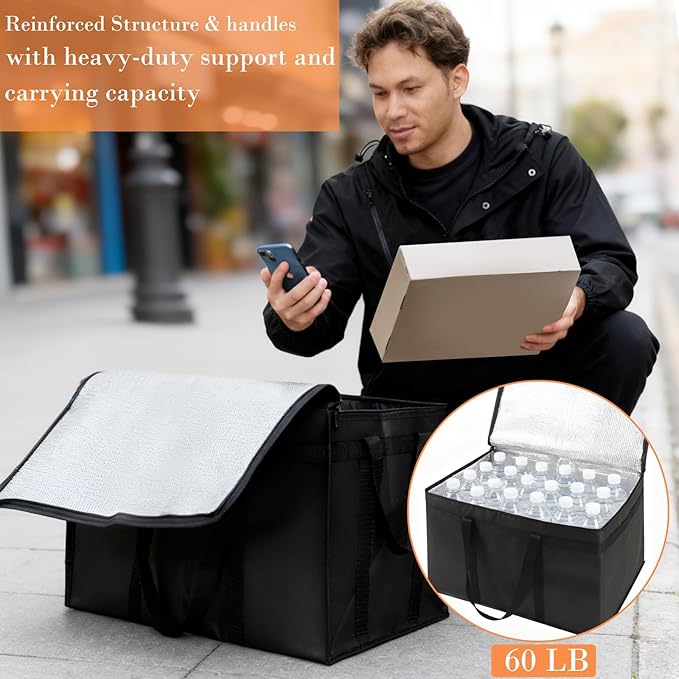 Insulated Bags for Food Delivery, XXXL Pizza Delivery Bags for Hot and Cold Food, Large Capacity Reusable Cooler Bag Keep Food Warm for Grocery Shopping and Catering, Doordash, Travel