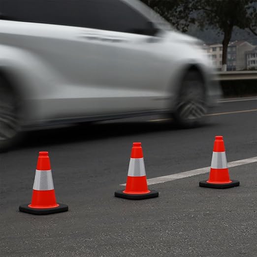 Fluorescent Orange/Green PVC Traffic Cones, Heavy Black Base Parking Lot Cone Structurally Stable Weatherproof Road Construction Safety Cones (8, Orange, 12" Small)