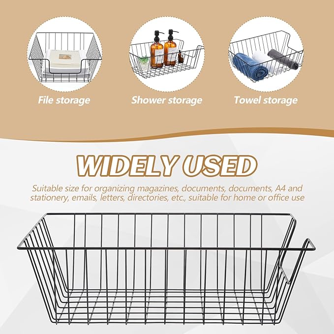 Yeaqee 12 Pcs Letter Tray Wire Paper Trays Black Stackable File Desk Organizer 16.5'' x 12'' x 5'' Metal File Paper Basket Holder for Desk Office Home Classroom School