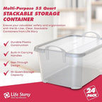 Life Story 24 Pack Light Duty Stackable Storage Bin, 55 Quart Home Organizer, Versatile Lightweight Locking Bins with Carrying Handles, Clear