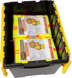 Akro-Mils KeepBox 12 Gallon Storage Container, Nesting and Stackable Plastic Storage Box with Lid Attached, Organizer Tote for Garages, Closets, Moving, 21-1/2" x 15" x 12-1/2", Black/Yellow, 6-Pack