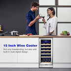 Tylza 15 Inch Wine Cooler Under Counter, 30 Bottles Built-in Wine Fridge with Stainless Steel Tempered Glass Door, Temp Memory Function, Freestanding Fast Cooling Wine refrigerator, Quiet Operation
