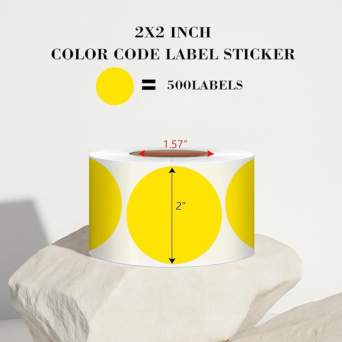 2 Inch Yellow Circle Stickers 500 Pcs,Permanent Color Coding Dots for Office,Home Organization, File Classification,Multipurpose Labels
