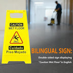 3 Pack Caution Wet Floor Sign, 24" Height, Bright Yellow, Double-Sided A-Frame Safety Caution Sign Commercial, Bilingual Caution Message