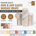 Premium Elastic Bandage Wrap (6” Wide, 6 Pack) - Nexskin Latex Free Athletic/Medical Compression Bandages Hook & Loop Fasteners at Both Ends - Lifetime Washable & Reusable Bandages
