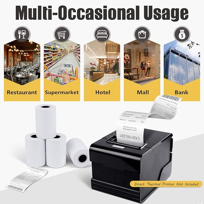 Azure Zone, Thermal Paper Rolls 2-1/4 X 50ft, 50 Rolls, Fits Most POS Machines and Cash Registers, Great for Businesses and Sales