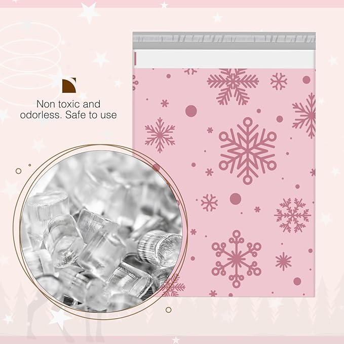 Metronic Christmas Poly Mailers 10x13" 1200pc Shipping Bags for Clothes,Self Adhesive Shipping Envelopes for Small Business,Waterproof Mailers Poly Bags for Shipping,Packaging Mailing Bags Pink Snow