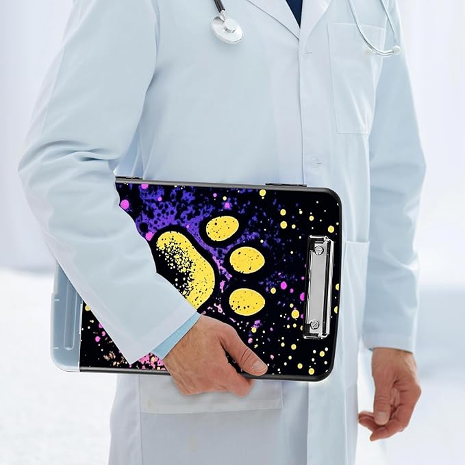 Clipboard with Storage Compartment, 8.5 x 11 Letter Size Side Opening Clip Board with Pen Holder, Hard Portable Clipboard Organizer for Nurse, Teacher, Contractor, Jobsite, Dog Paw