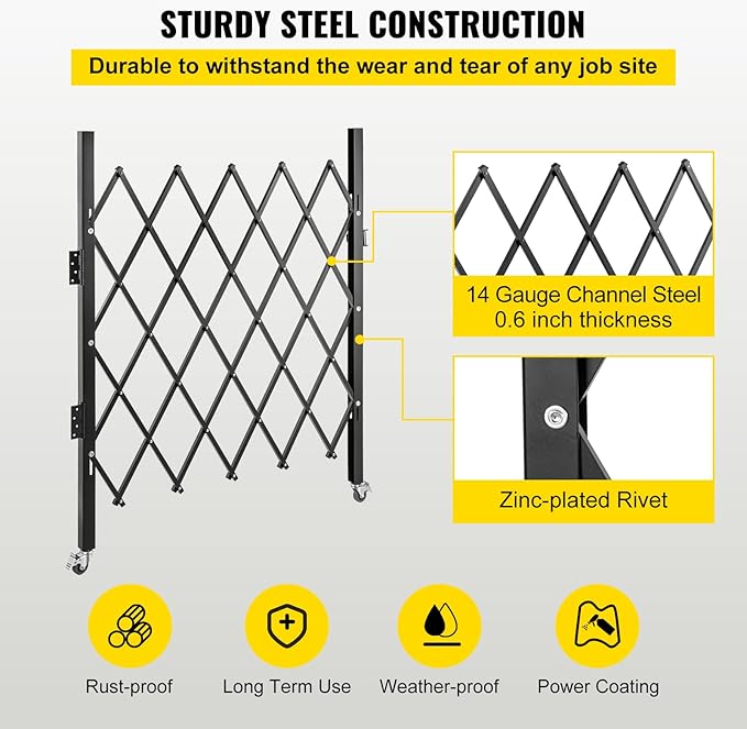 VEVOR Folding Security Door, 63.39" H x 70" W Accordion Gate, Steel, 360 Rolling Barricade, Scissor Gate/Door with Padlock