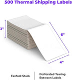 Rollo Direct Thermal Shipping Labels - Pack of 500 4x6 Thermal Labels Fanfold - Perforated and Strong Adhesive (Commercial Grade)