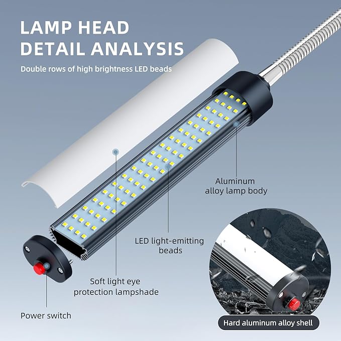 24W LED Work Light, 2400Lumen FlexibleGooseneck Work Light with Screw FixationBase,Industrial Lighting for Lathe CNC MillingDrill Press Sewing Machine,Durable WorkshopLamp for Garage & Factory