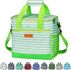 Iknoe Large Cooler Bag Collapsible 24 Can Insulated Bags Leakproof Lunch Cooler Tote with Multi-Pockets for Adult Insulated Thermal Bag for Beach, Picnic, Office Work(Green Stripe)