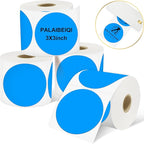 3 X 3 Inch Round Thermal Labels Circle Color Coding Labels Printable Waterproof 500PCS Round Stickers Adhesive Writable for Home, Garage, DIY Sticker, Barcodes,4 Rolls of Fluorescent Blue