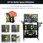 Lumizone Rolling Tool Cart with Wheels and Pegboard Hooks Folding Utility Service Cart for Garage Organizer Storage Foldable Power Tool Organization on Wheels Heavy Duty Frame (Tool Cart+Hooks)