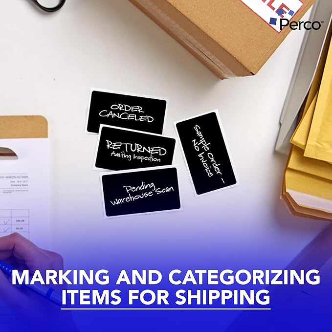 Perco Black Labels 3x5 Inch 500 Stickers/Roll with Easy Peel Perforation and Strong Adhesion for Inventory Management, Color Coding, Moving Boxes, Retail, Organizing & Crafts – Made in USA