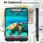 Clipboard with Storage High Capacity Plastic Nursing Clipboards with Pen Holder File Folder Storage Box Clipboard with Heavy Duty Clips for Teacher,Doctor,Offices-Sea Turtle