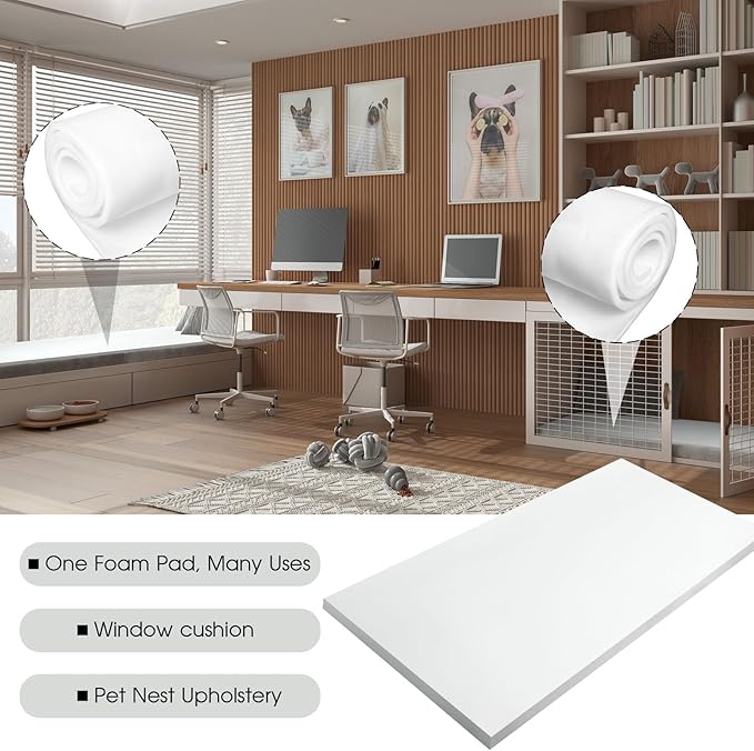 Amylove Polyurethane Foam 2/5" x 59" x 79" High Density Cushion Upholstery Foam Sheet for Seat Replacement DIY Projects Chairs Headboards Sofas Home(White)