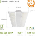 ASD LED Linear High Bay Light Fixture, Commercial Shop Lighting | 3CCT, Dimmable, Power Adjustable, DLC Premium, UL Listed | 320W 52000LM 3500-5000K 100-277V | Warehouse, Garage, Workshop Lamp | White