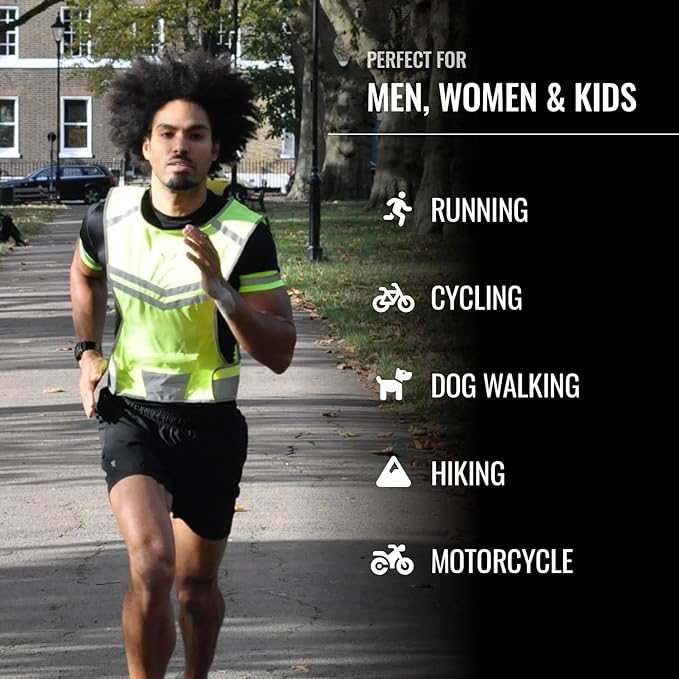 Running Reflective Vest, Inside Pocket & 2 Bands, High Visibility Reflective Running Vest for Night Running Walking Cycling