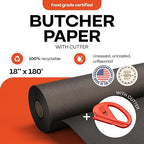 Black Butcher Paper 18" x 2160" (180 feet) with Cutter - USA-Made Natural Butcher Paper Roll for Meat & Fish - Uncoated Food-Grade Material for Grilling - BBQ Papers for Smoking by IDL Packaging