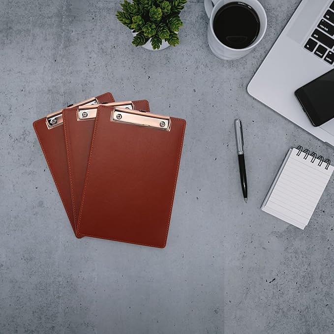 A5 Clipboard,3 Pack PU Clipboards with Hanging Hole for Office,School or Restaurant,Brown