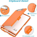 Rimilak Plastic Clipboard with Storage, 8.5 x 11 High Capacity Folio Nursing Case with Pen Holder, Size 14.2 x 9.6 x 1.2″ Folder Side-Opening for Classroom, Teacher, Student, Smooth Writing, Orange